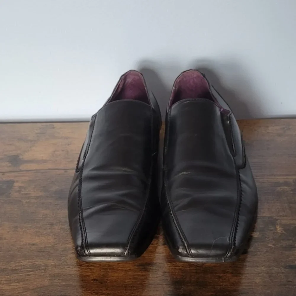 Aldo Men’s Black Leather Slip-On Dress Shoes | Sleek Square Toe - Size 9